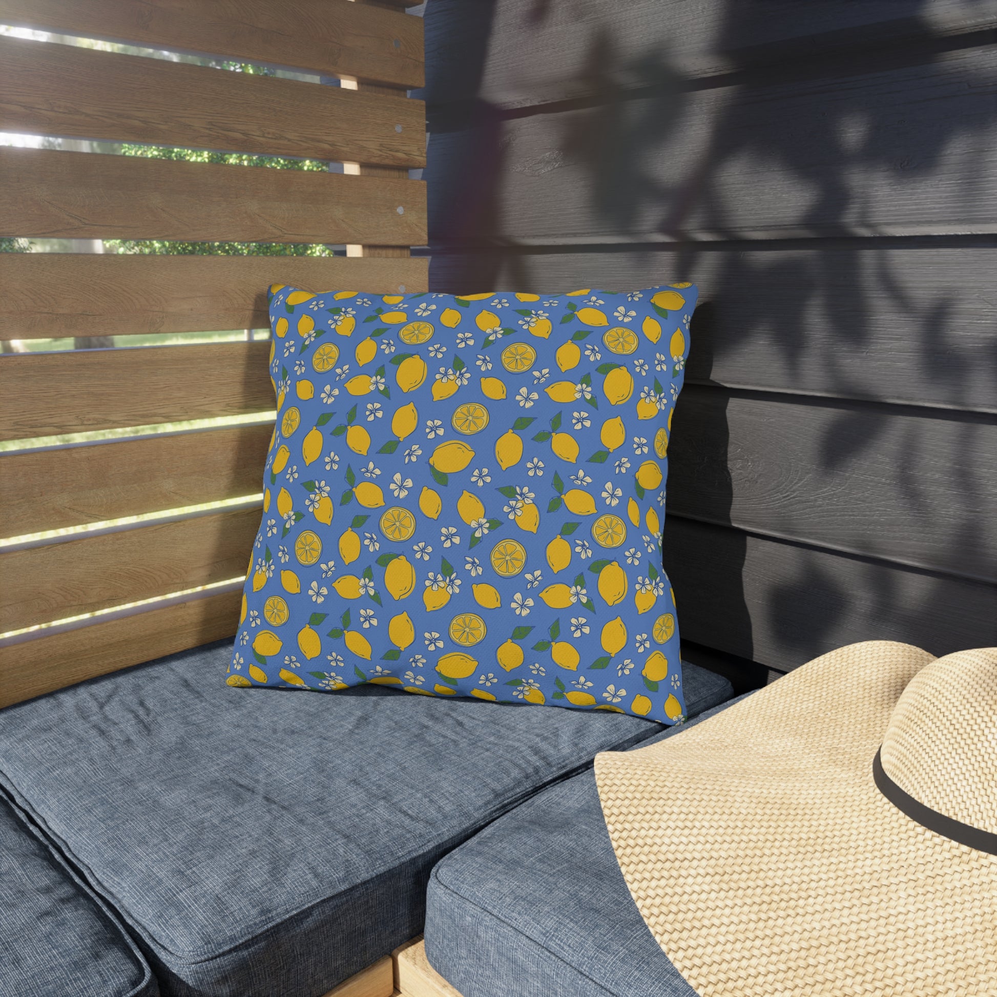 Blue Lemon Outdoor Pillow Cover | Citrus Patio Pillow - You're My Kind of Weird