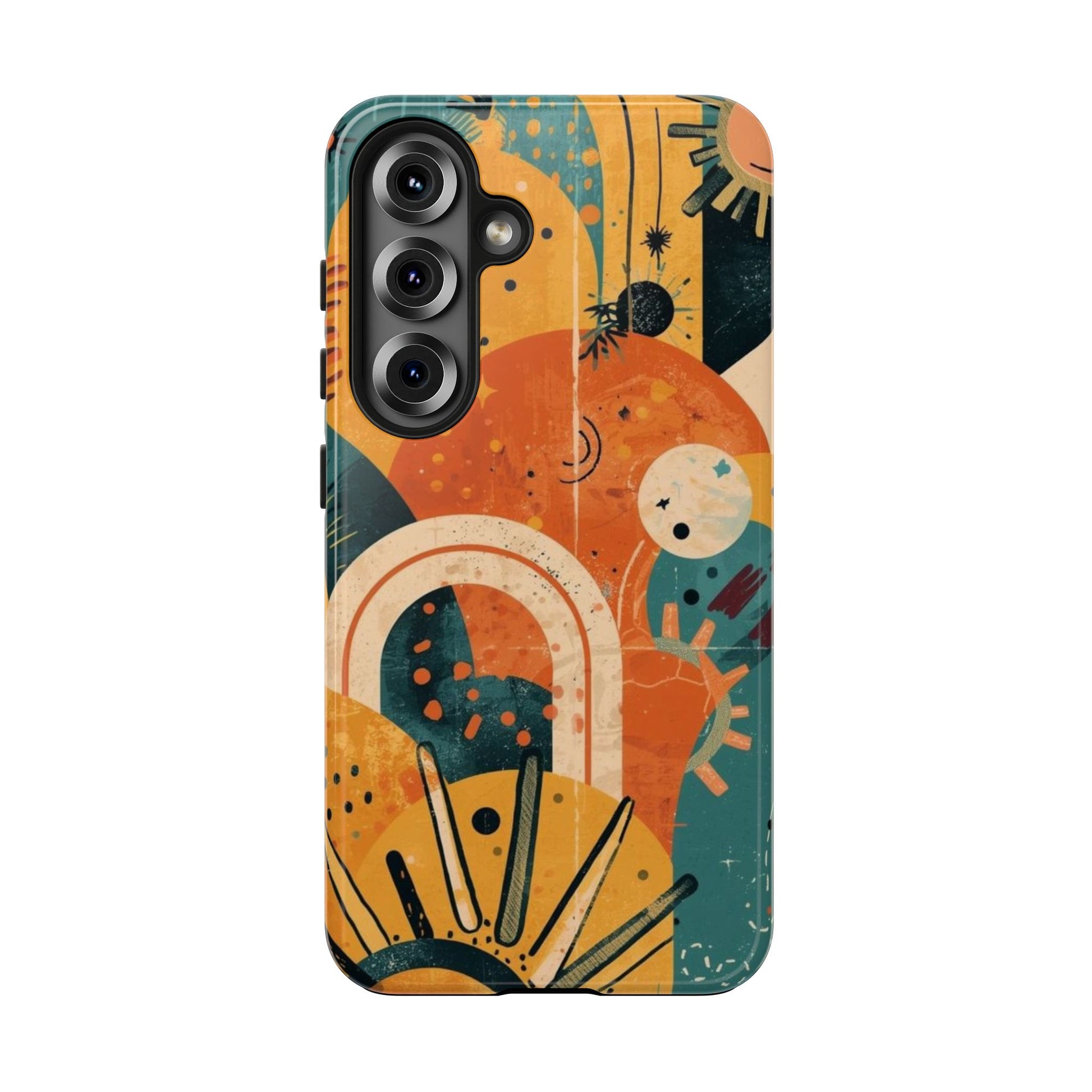 Dopamine Fun Retro Celestial Sun and Moon Samsung Phone Case | Abstract Boho Art - You're My Kind of Weird