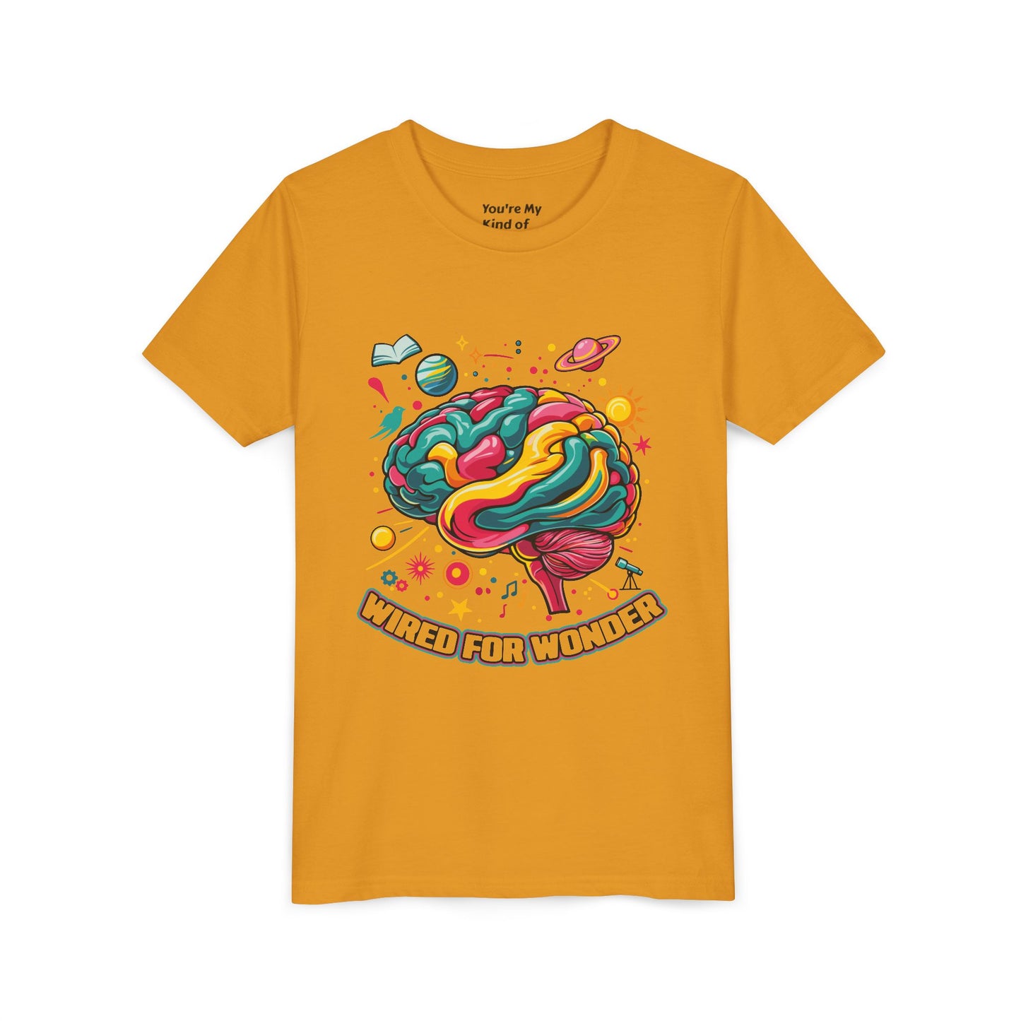 Youth Tee — Colorful Brain Art "Wired for Wonder" Kids T-Shirt - You're My Kind of Weird