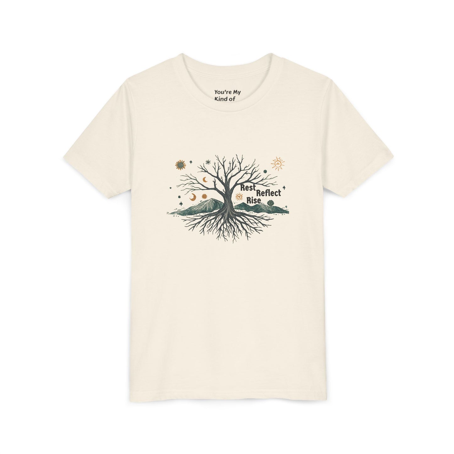 Rest. Reflect. Rise. Kids Solstice Shirt | Mindful Winter Tee for Children | Positive Message Youth T-Shirt - You're My Kind of Weird