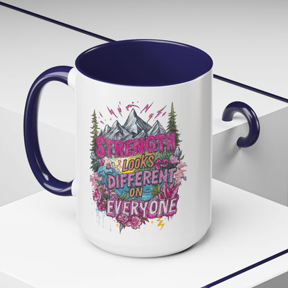 “Strength Looks Different on Everyone” Inspirational Coffee Mug – Breast Cancer Awareness Gift - You're My Kind of Weird