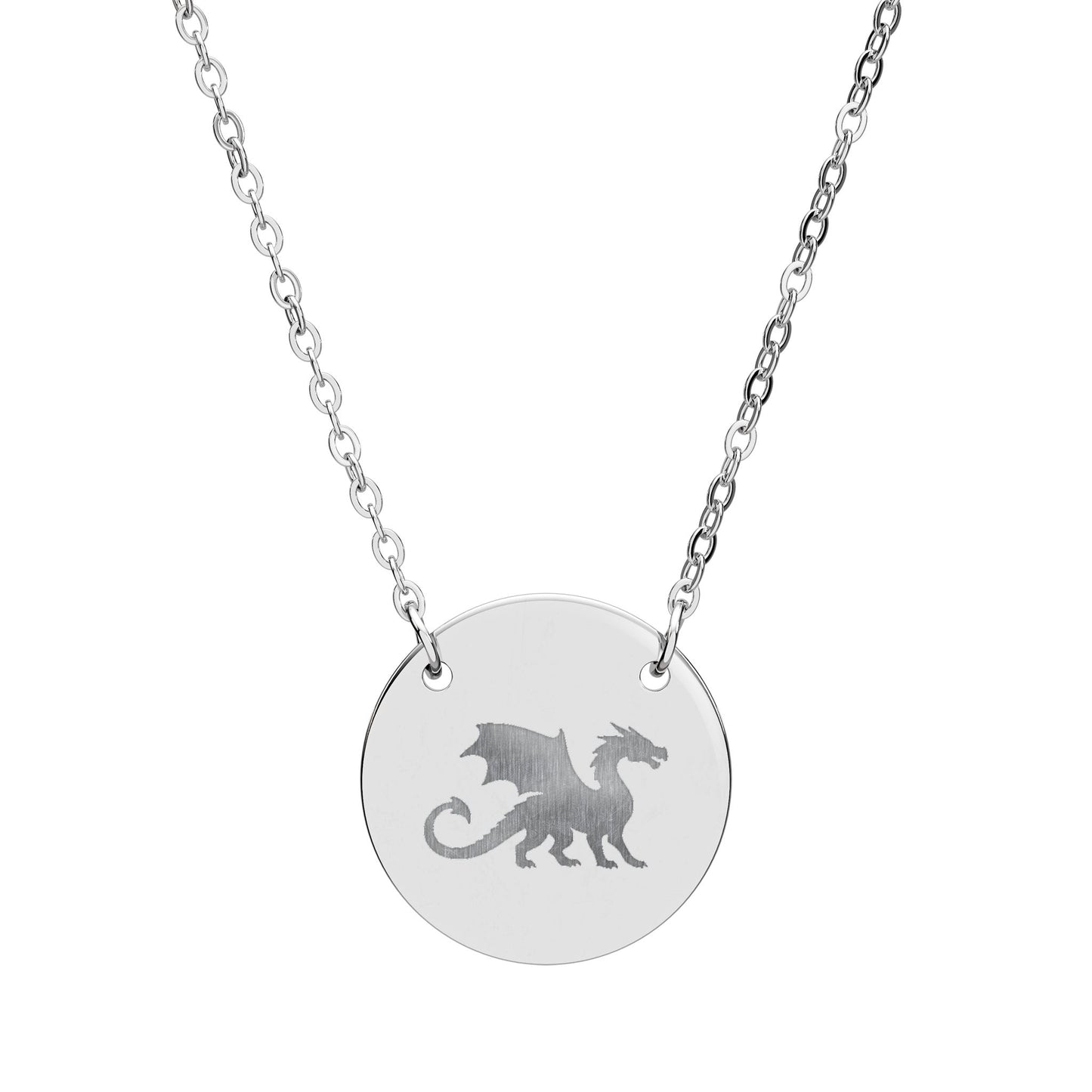 Dragon Engraved Necklace Stainless Steel Circle Pendant Necklace, Gothic Dragon Medallion, DnD Gift, Everyday Dragon Jewelry - You're My Kind of Weird