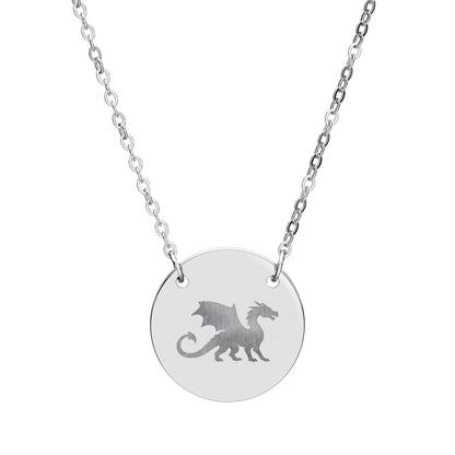 Dragon Engraved Necklace Stainless Steel Circle Pendant Necklace, Gothic Dragon Medallion, DnD Gift, Everyday Dragon Jewelry - You're My Kind of Weird