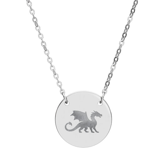 Dragon Engraved Necklace Stainless Steel Circle Pendant Necklace, Gothic Dragon Medallion, DnD Gift, Everyday Dragon Jewelry - You're My Kind of Weird