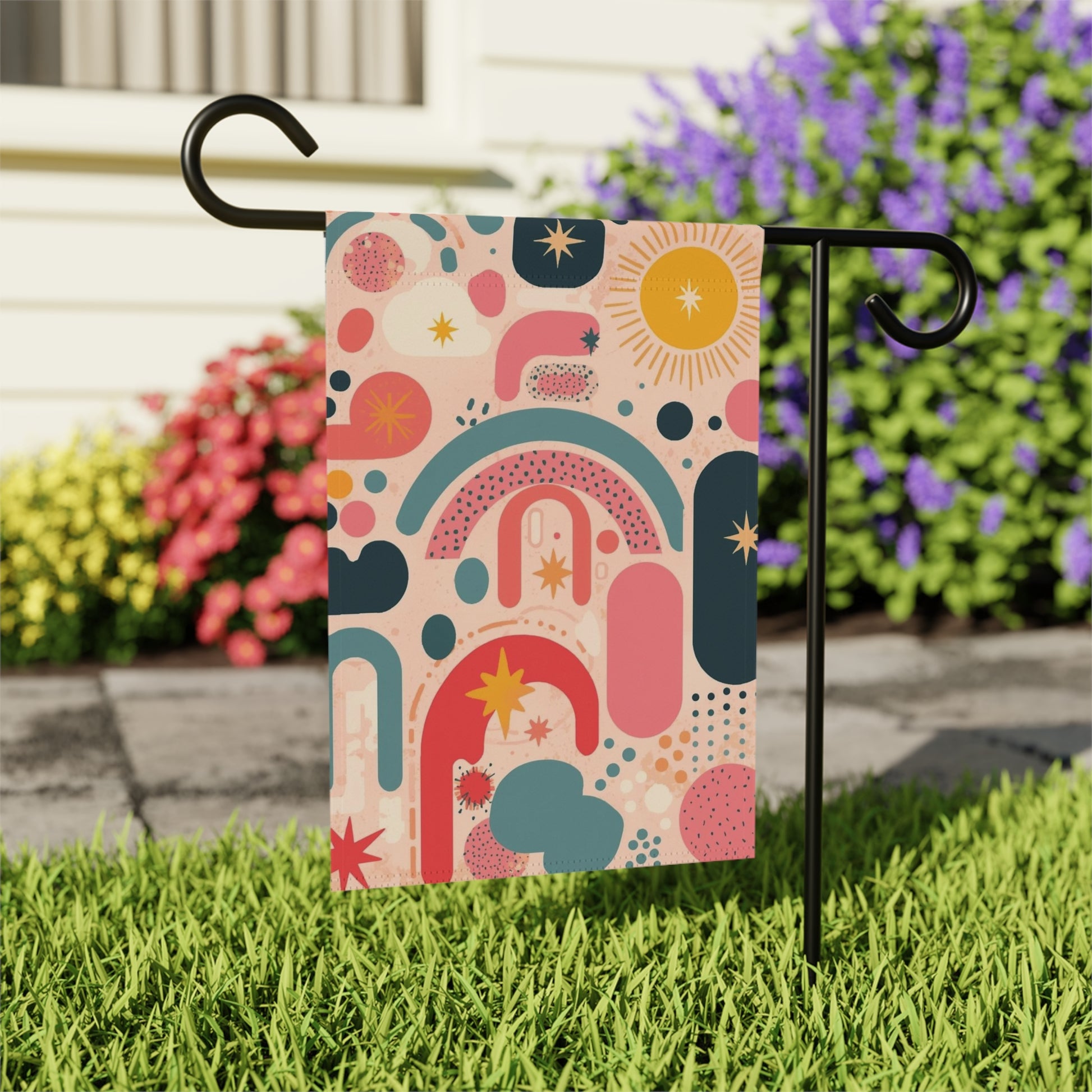 Dopamine Blast Retro Rainbow Sun Abstract Pattern Garden Flag | House Banner - You're My Kind of Weird