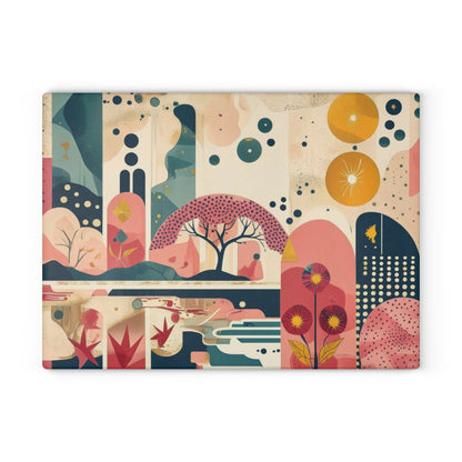 Dopamine Abstract Retro Landscape Glass Cutting Board | Mid - Century Modern Kitchen Decor - You're My Kind of Weird