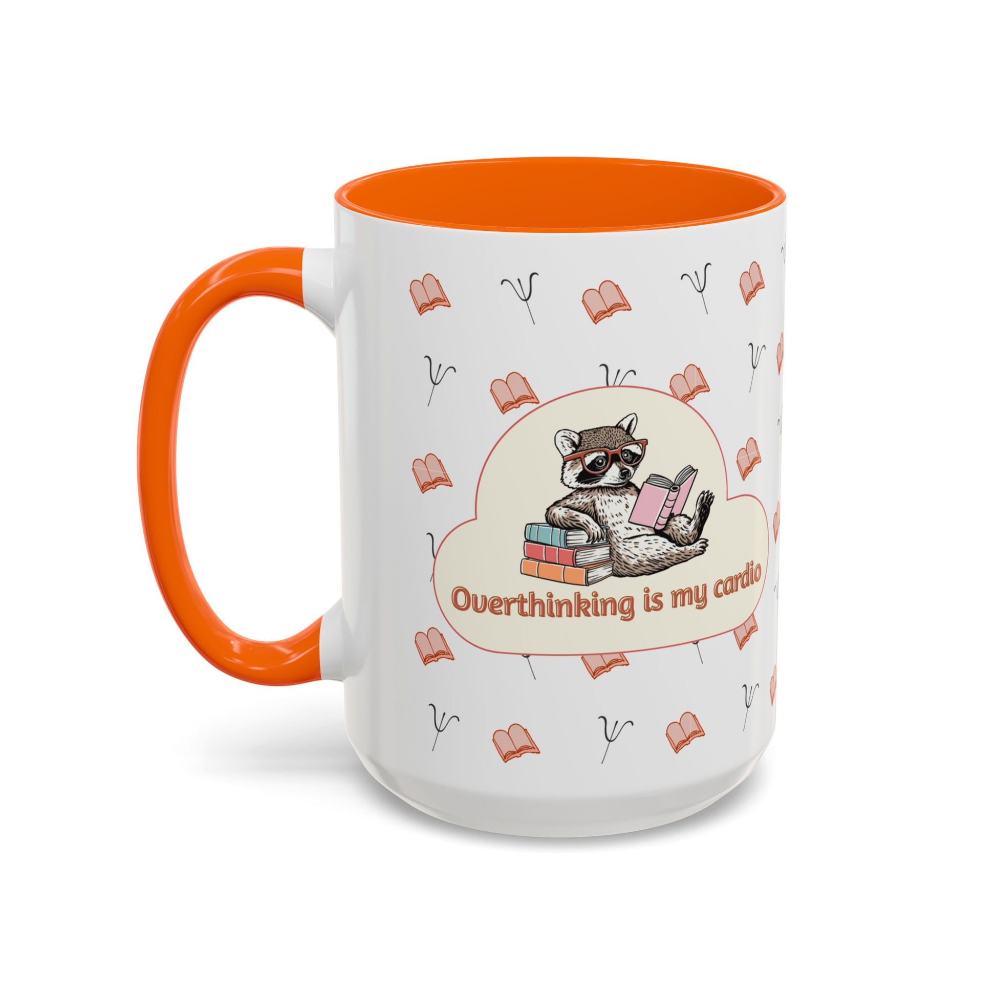 Overthinking Is My Cardio Coffee Mug — Cute Raccoon Reading Accent Mug - You're My Kind of Weird