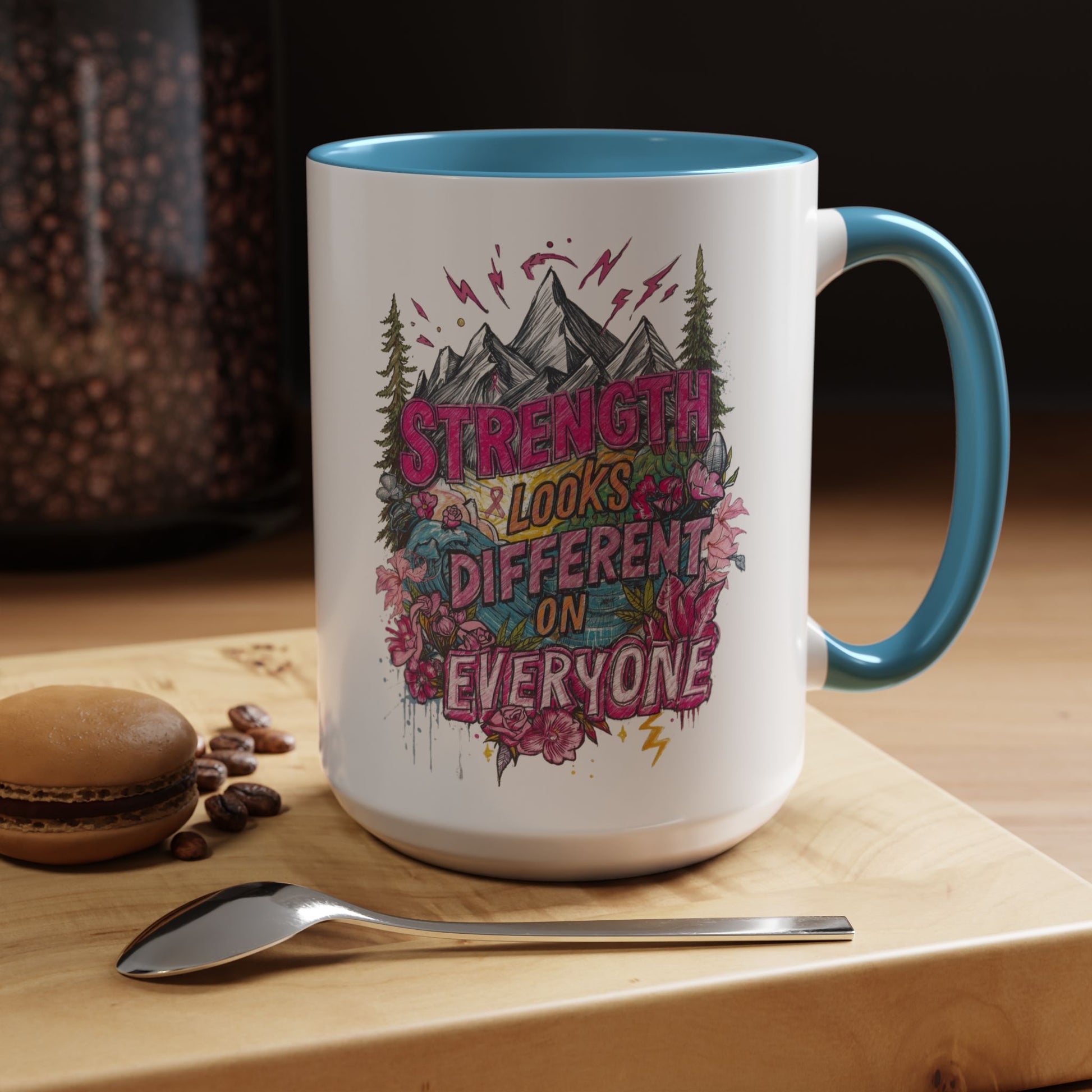 “Strength Looks Different on Everyone” Inspirational Coffee Mug – Breast Cancer Awareness Gift - You're My Kind of Weird