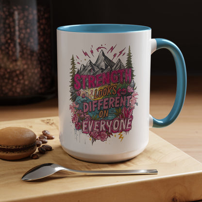“Strength Looks Different on Everyone” Inspirational Coffee Mug – Breast Cancer Awareness Gift - You're My Kind of Weird