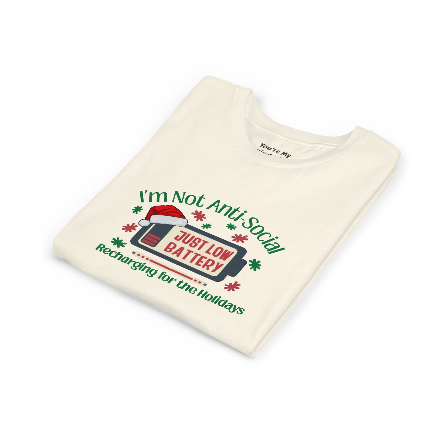 I’m Not Anti-Social, Just Low Battery Kids Christmas Shirt | Funny Holiday Youth Tee | Introvert Christmas Gift for Kids
