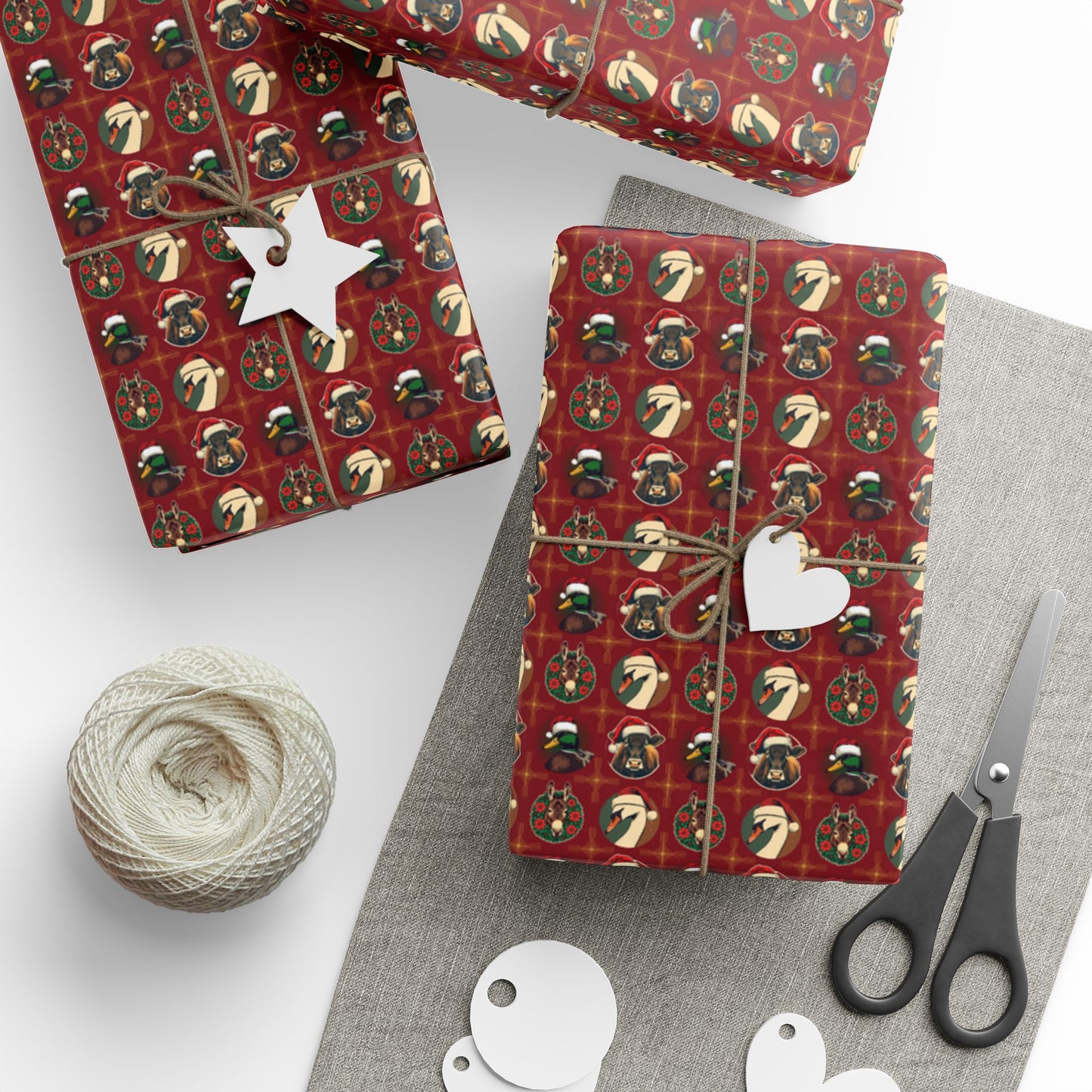 Festive Animal Wrapping Paper – Cow, Duck, Swan & Donkey Christmas Gift Wrap | Holiday Fine Art Paper - You're My Kind of Weird
