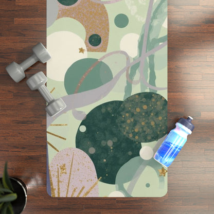 Dopamine Celestial Abstract Planets Rubber Yoga Mat | Green Starburst Space Design - You're My Kind of Weird