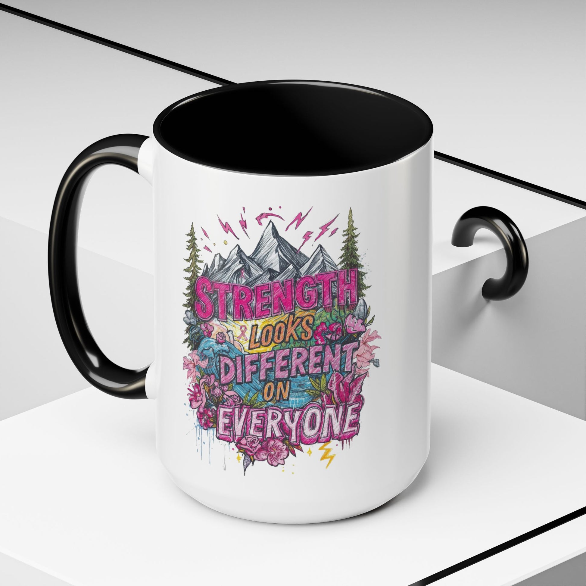 “Strength Looks Different on Everyone” Inspirational Coffee Mug – Breast Cancer Awareness Gift - You're My Kind of Weird