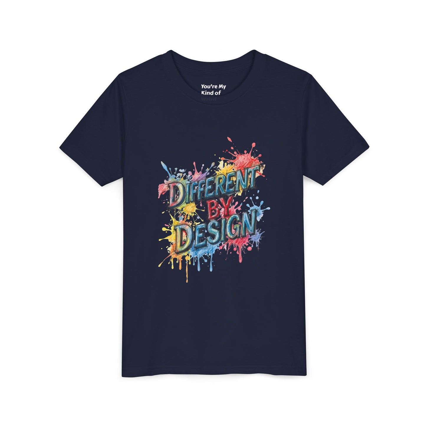 Different by Design Youth Tee - Colorful Graphic Shirt for Kids, Unique Style, Birthday Gift, Fun School Wear, Creative Expression