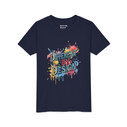 Different by Design Youth Tee - Colorful Graphic Shirt for Kids, Unique Style, Birthday Gift, Fun School Wear, Creative Expression