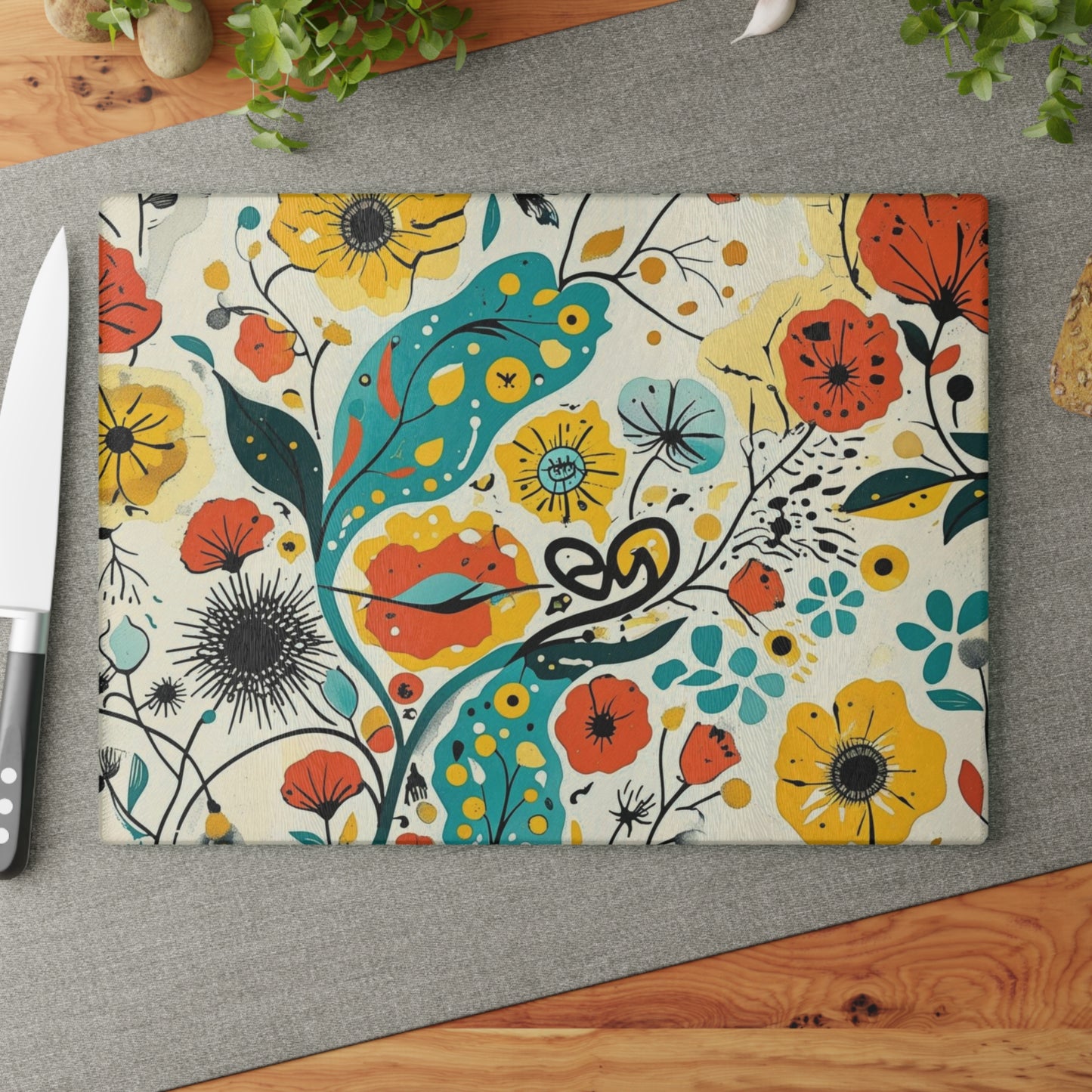 Dopamine Whimsical Floral Pattern Glass Cutting Board | Colorful Wildflowers - You're My Kind of Weird