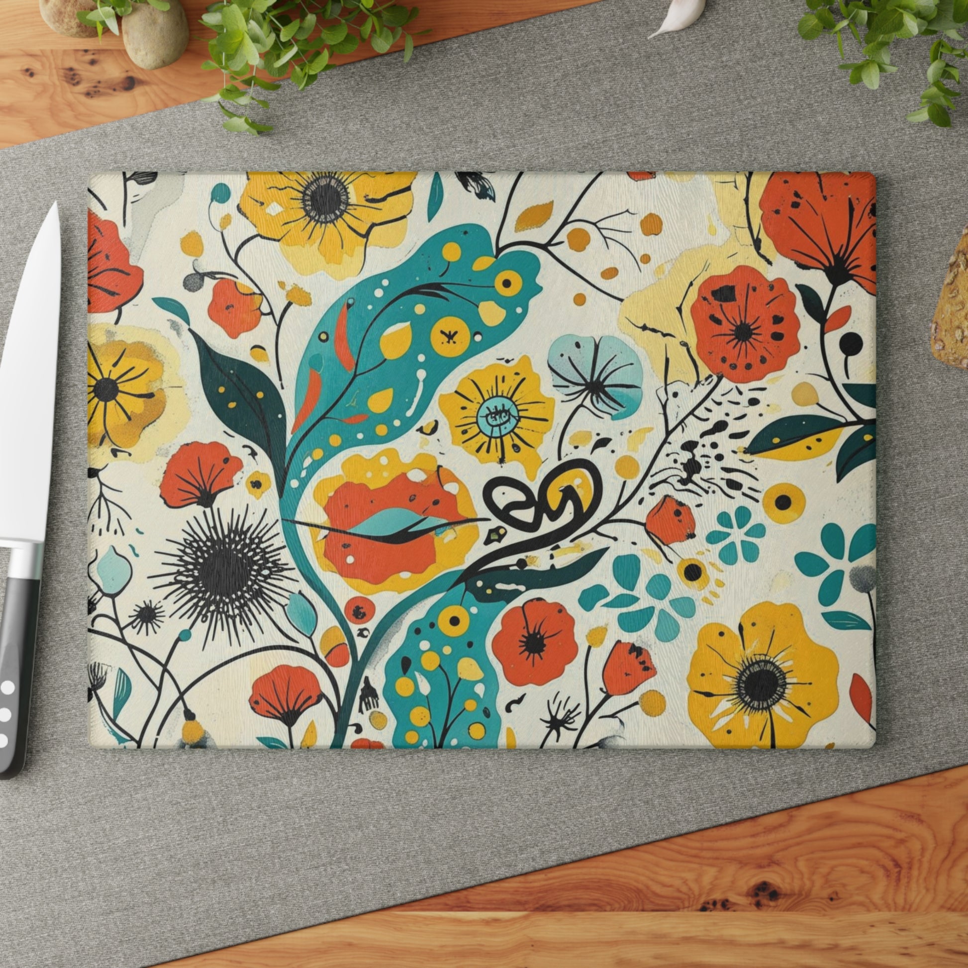 Dopamine Whimsical Floral Pattern Glass Cutting Board | Colorful Wildflowers - You're My Kind of Weird