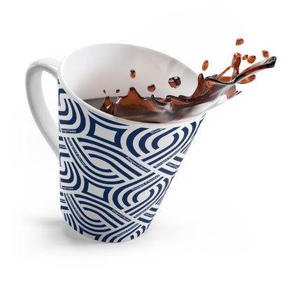 Navy Geometric Latte Mug Divergent and Devoted Modern Retro Pattern Ceramic Coffee Cup
