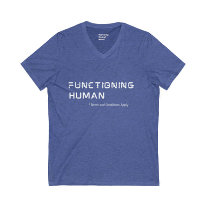Funny Functioning Human V-Neck T-Shirt – Unisex Cotton Tee for Everyday Wear, Perfect Gift for Birthdays, Summer Outings, Festivals, Unisex Short Sleeve T-Shirt, Comfortable Style