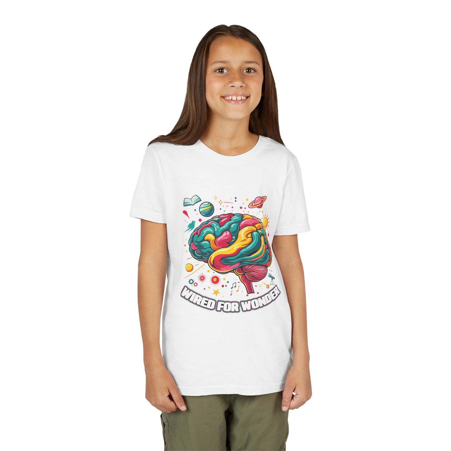 Youth Tee — Colorful Brain Art "Wired for Wonder" Kids T-Shirt - You're My Kind of Weird