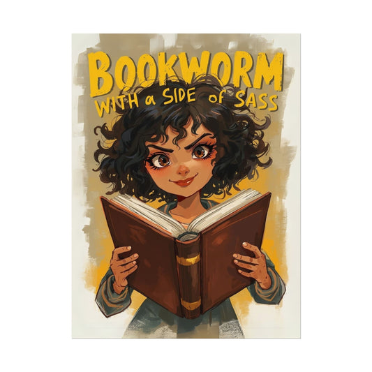 Bookworm with a Side of Sass Poster, Literary Decor, Book Lover Gift, Quirky Wall Art, Reader's Inspiration, Fun Home Decor