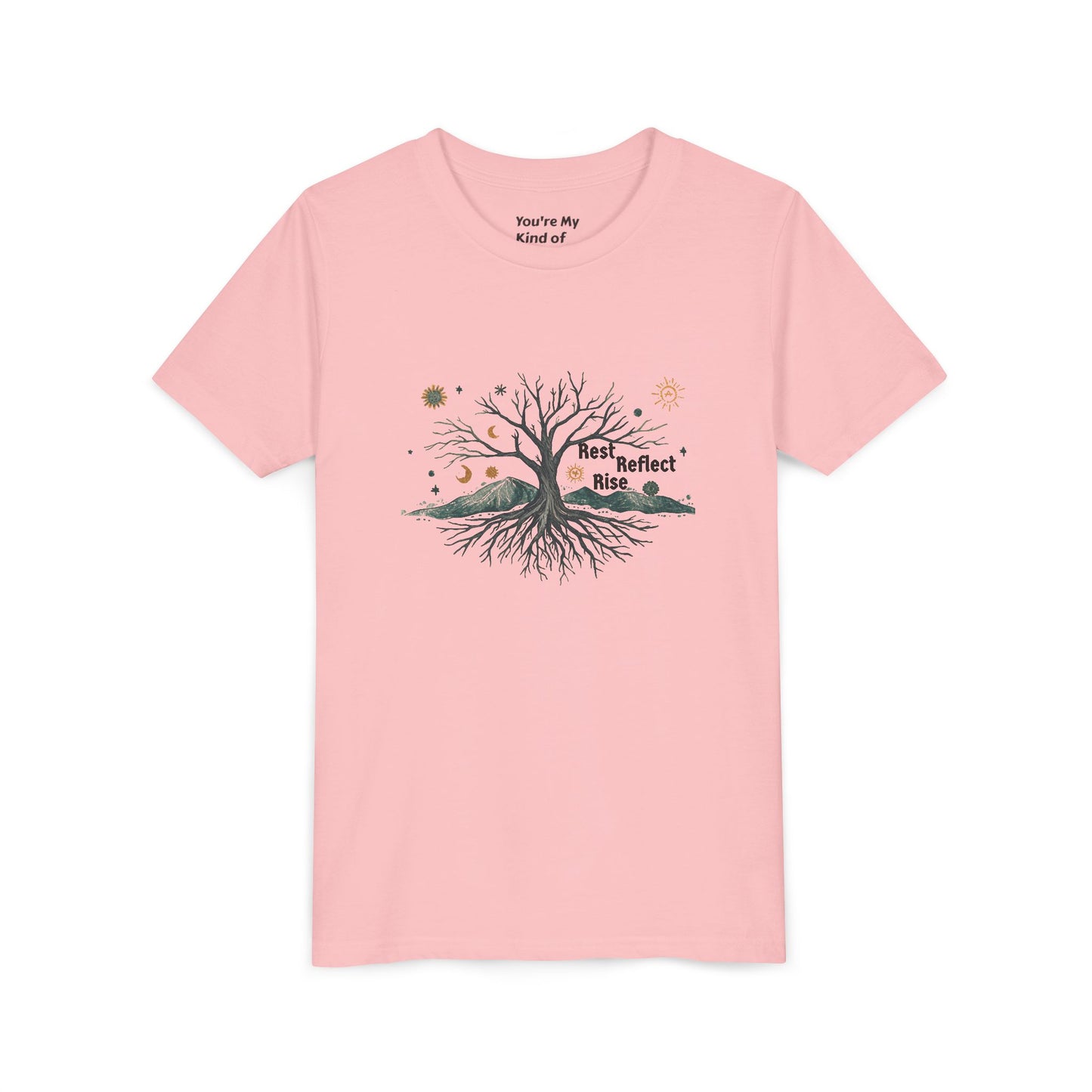 Rest. Reflect. Rise. Kids Solstice Shirt | Mindful Winter Tee for Children | Positive Message Youth T-Shirt - You're My Kind of Weird