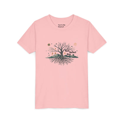 Rest. Reflect. Rise. Kids Solstice Shirt | Mindful Winter Tee for Children | Positive Message Youth T-Shirt - You're My Kind of Weird