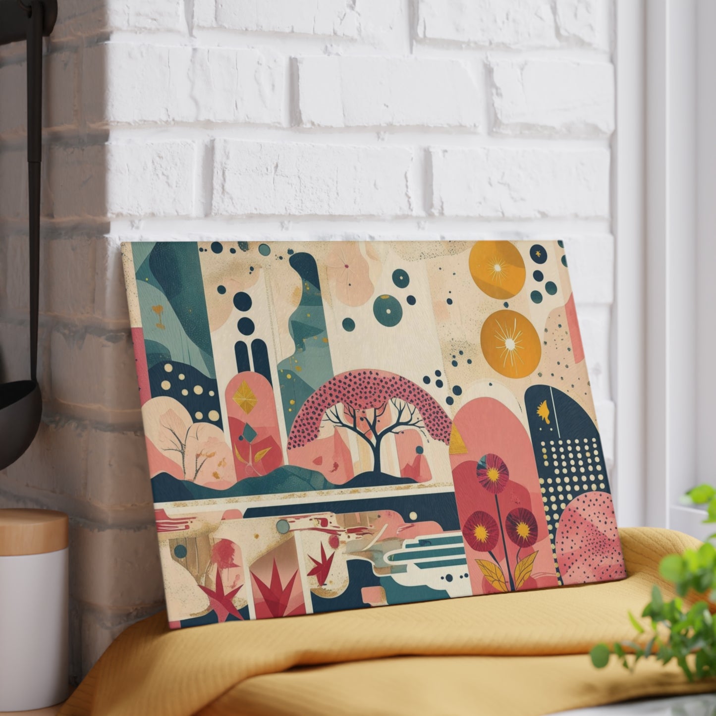 Dopamine Abstract Retro Landscape Glass Cutting Board | Mid - Century Modern Kitchen Decor - You're My Kind of Weird
