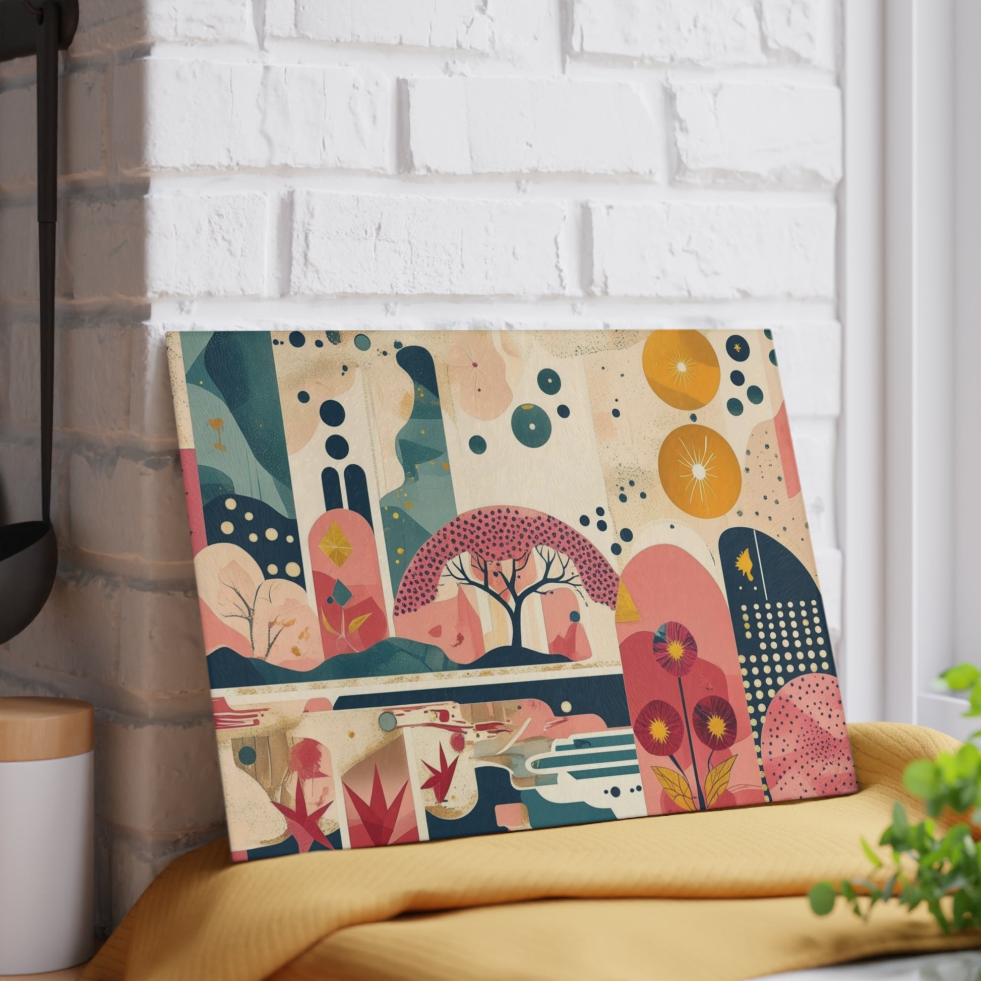 Dopamine Abstract Retro Landscape Glass Cutting Board | Mid - Century Modern Kitchen Decor - You're My Kind of Weird
