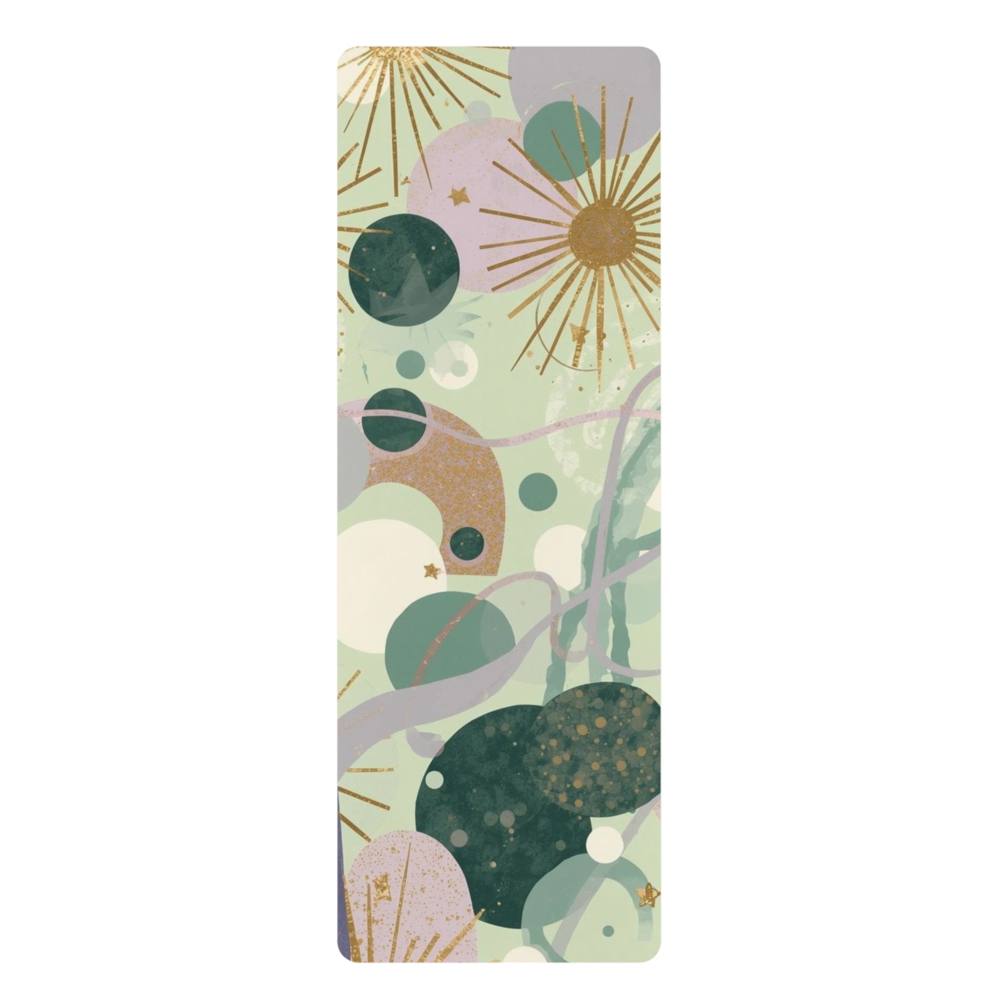 Dopamine Celestial Abstract Planets Rubber Yoga Mat | Green Starburst Space Design - You're My Kind of Weird