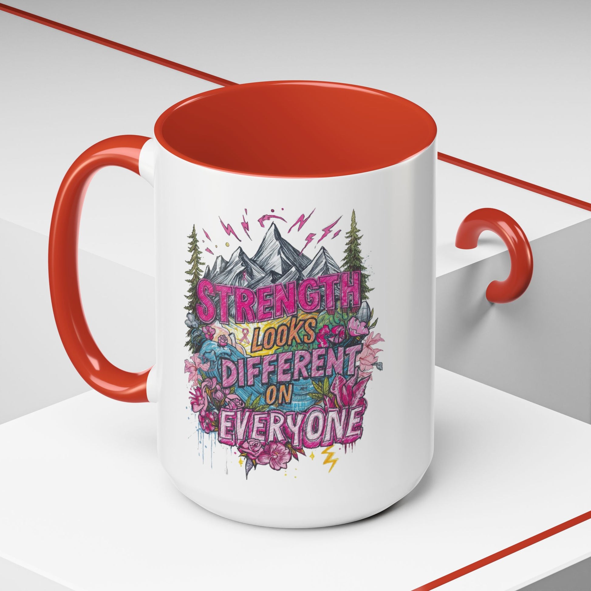 “Strength Looks Different on Everyone” Inspirational Coffee Mug – Breast Cancer Awareness Gift - You're My Kind of Weird