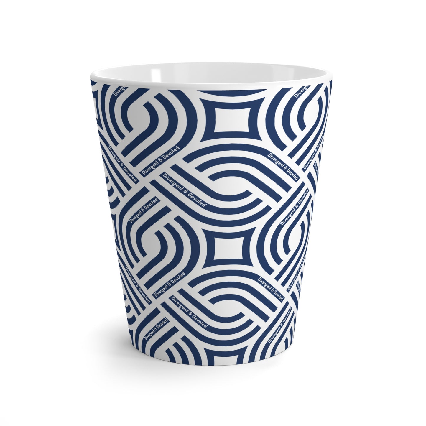 Navy Geometric Latte Mug Divergent and Devoted Modern Retro Pattern Ceramic Coffee Cup