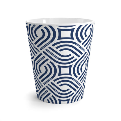 Navy Geometric Latte Mug Divergent and Devoted Modern Retro Pattern Ceramic Coffee Cup