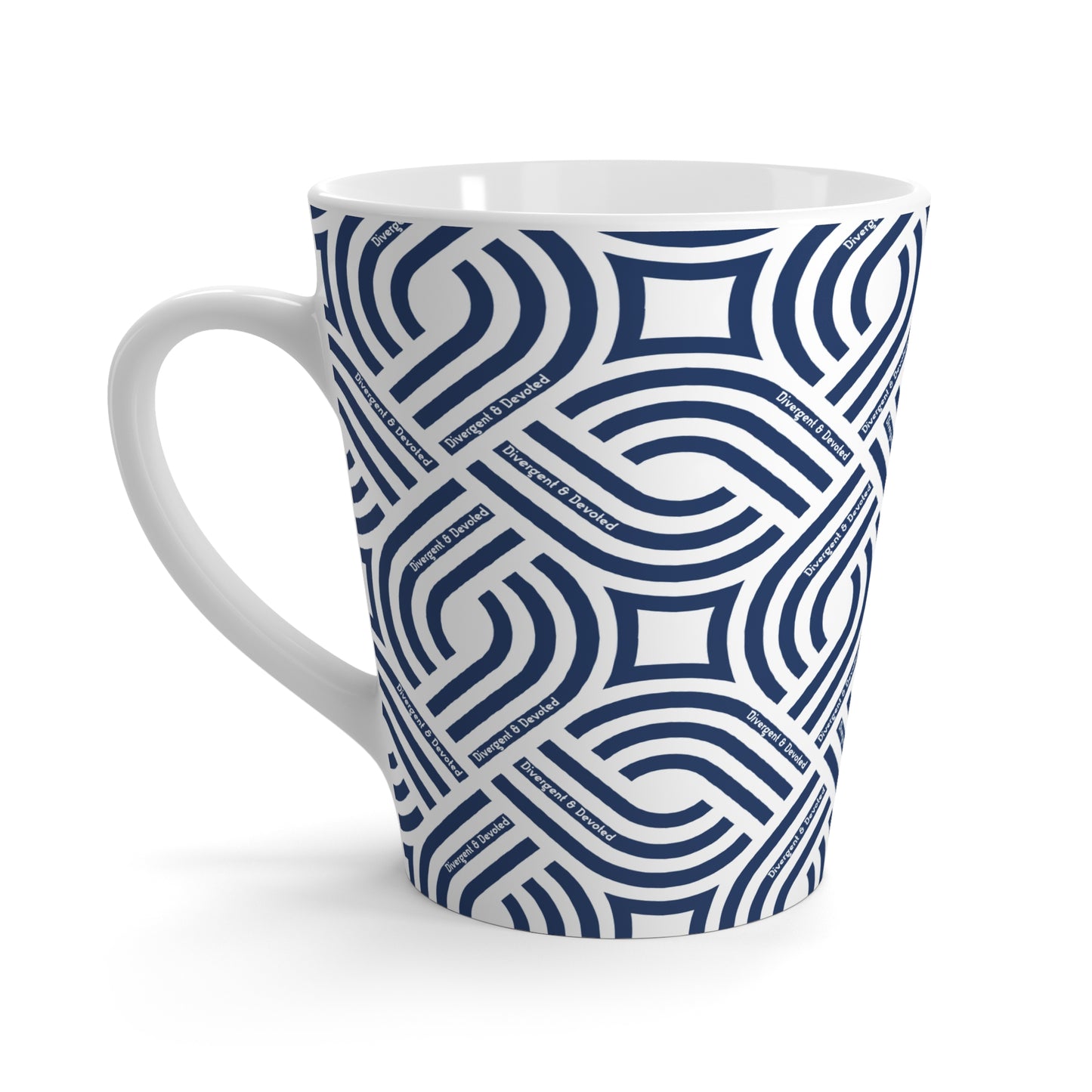 Navy Geometric Latte Mug Divergent and Devoted Modern Retro Pattern Ceramic Coffee Cup