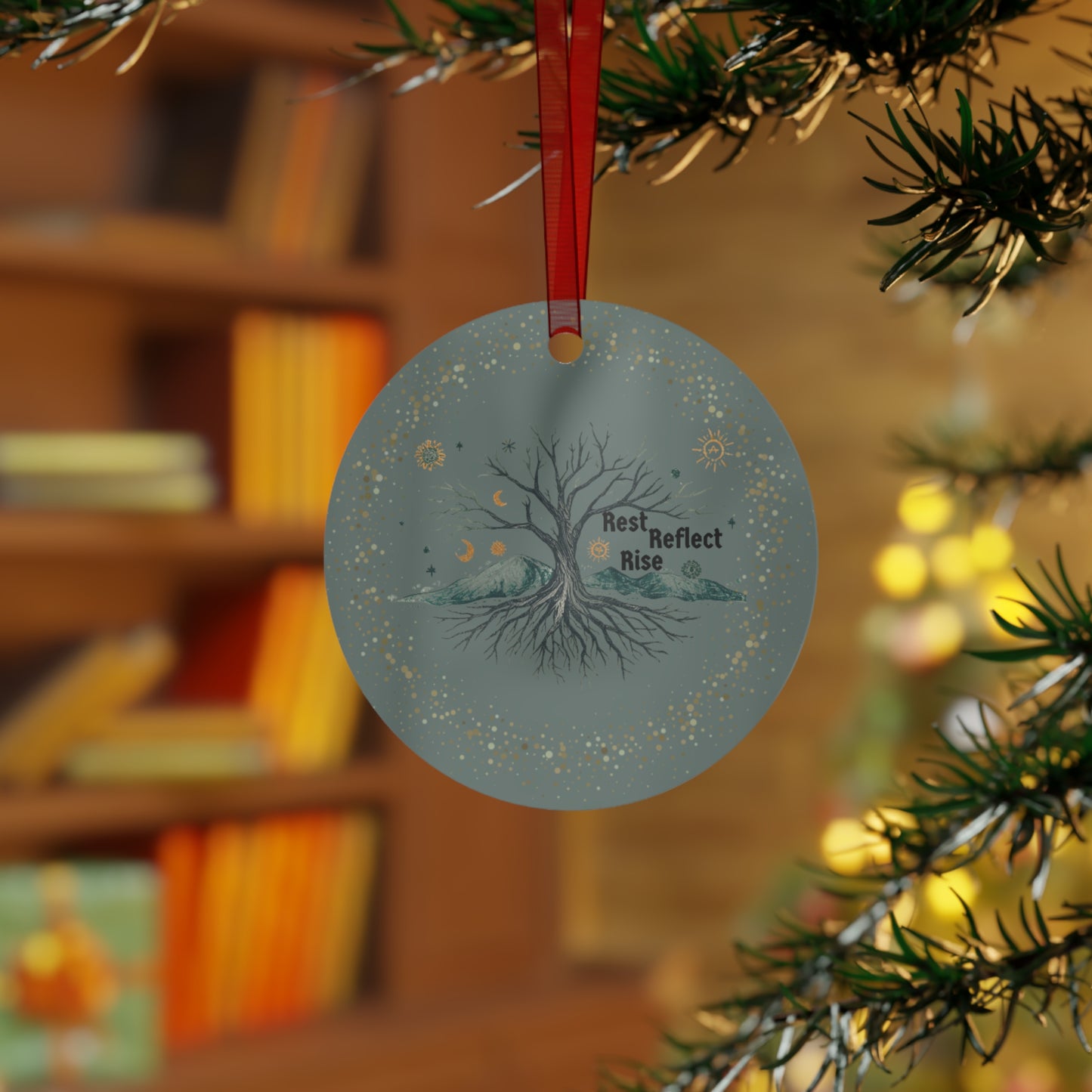Mindful Solistace Tree Metal Ornament - Rest Reflect Rise Decor, Holiday Gift, Home Ornament - You're My Kind of Weird