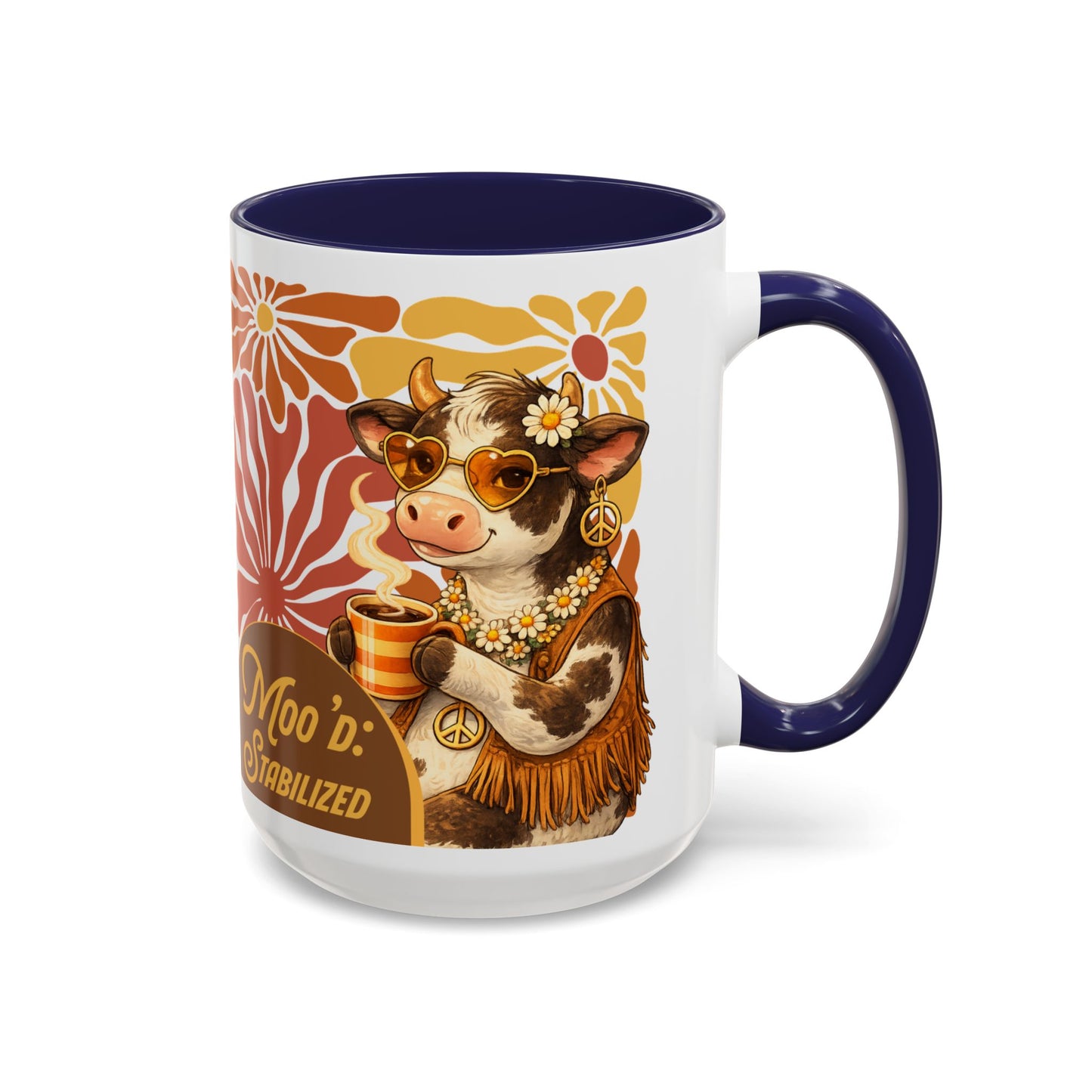 "Moo'd: Stabilized" Hippie Cow Accent Mug (15oz) - You're My Kind of Weird