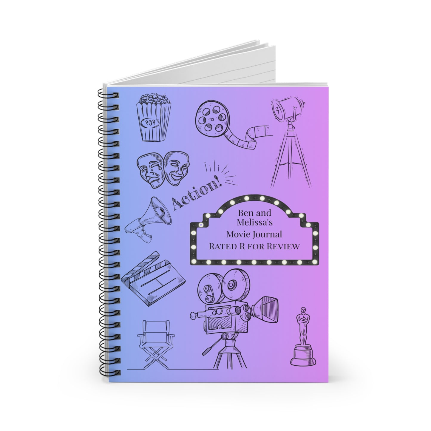 Personalized Movie Journal Spiral Notebook ("Ben and Melissa's Movie Journal: RATED R FOR REVIEW") - You're My Kind of Weird