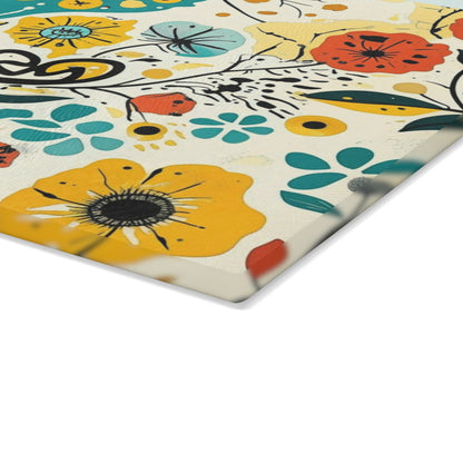 Dopamine Whimsical Floral Pattern Glass Cutting Board | Colorful Wildflowers - You're My Kind of Weird