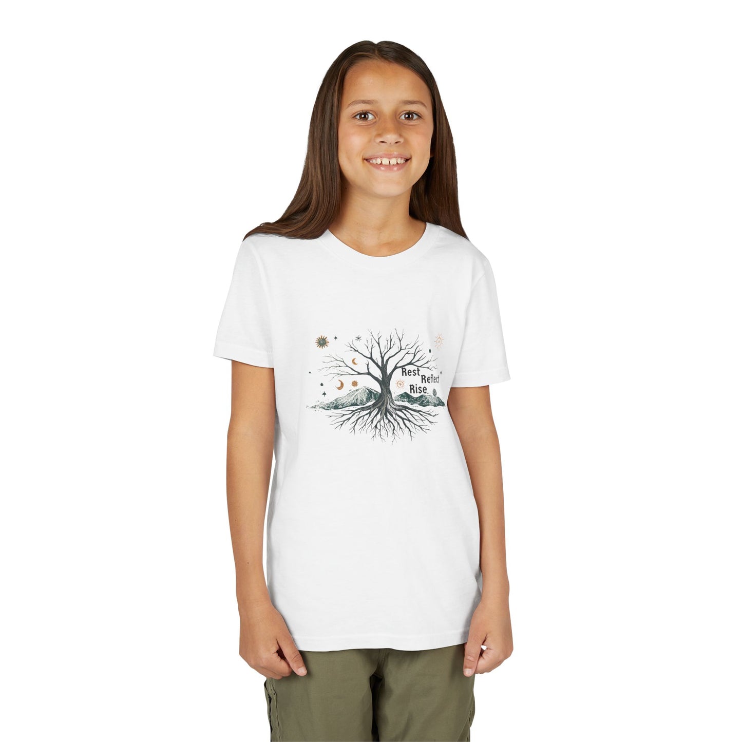 Rest. Reflect. Rise. Kids Solstice Shirt | Mindful Winter Tee for Children | Positive Message Youth T-Shirt - You're My Kind of Weird