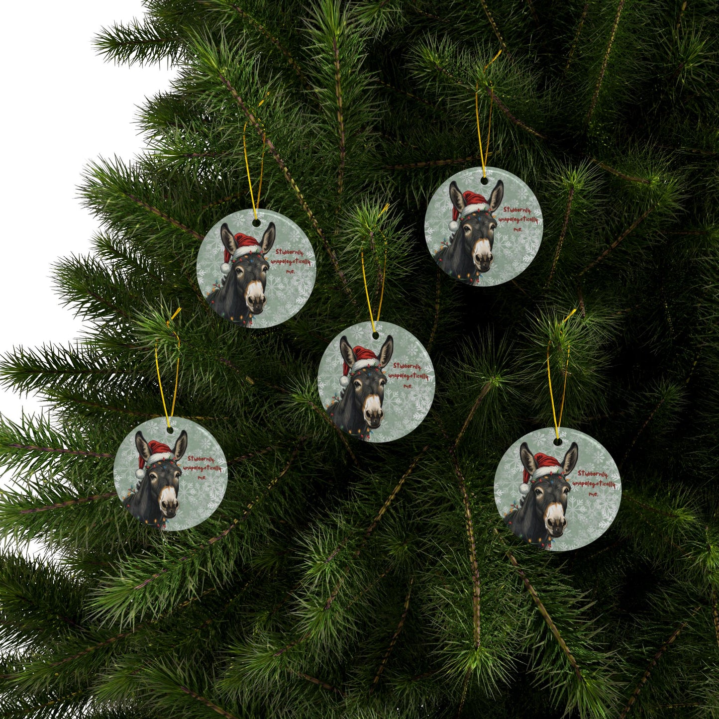 Festive Ceramic Donkey Ornaments - Stubbornly Unapologetically Me (1/3/5/10 pcs) - You're My Kind of Weird