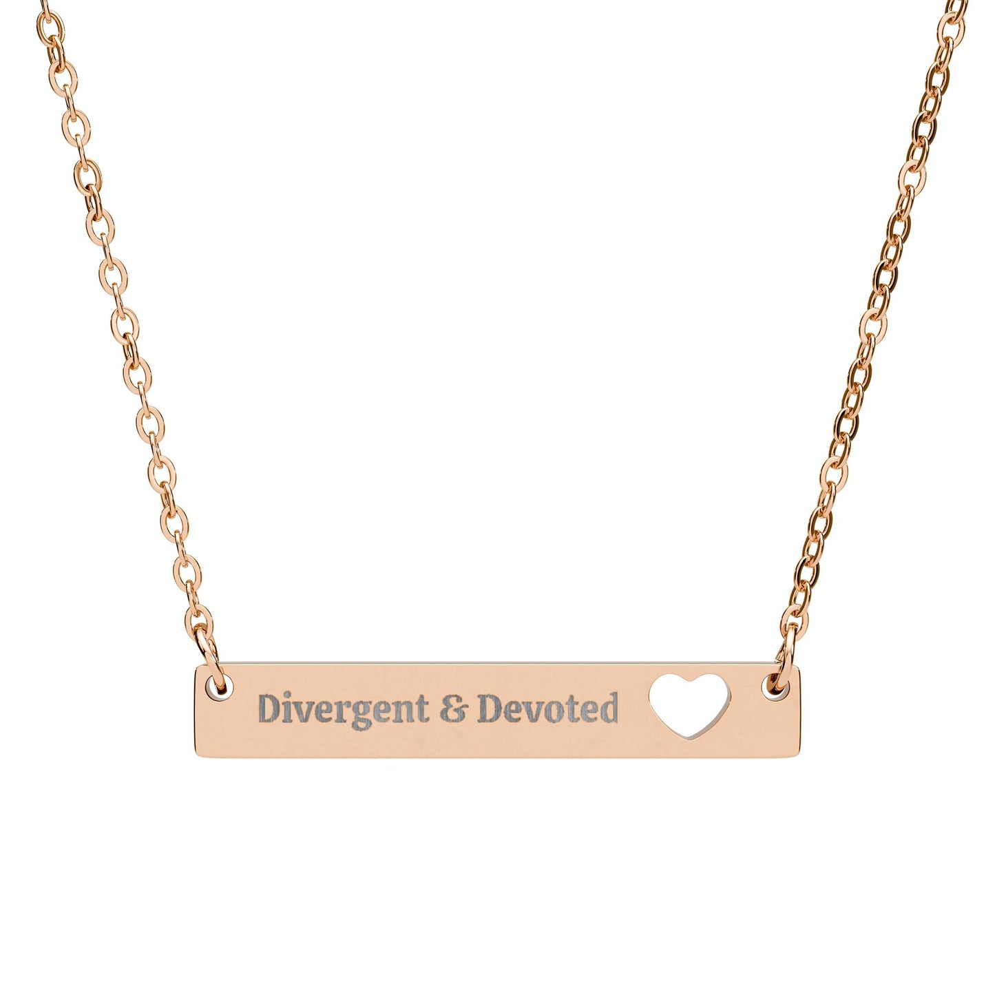 Divergent & Devoted Engraved Heart Bar Necklace