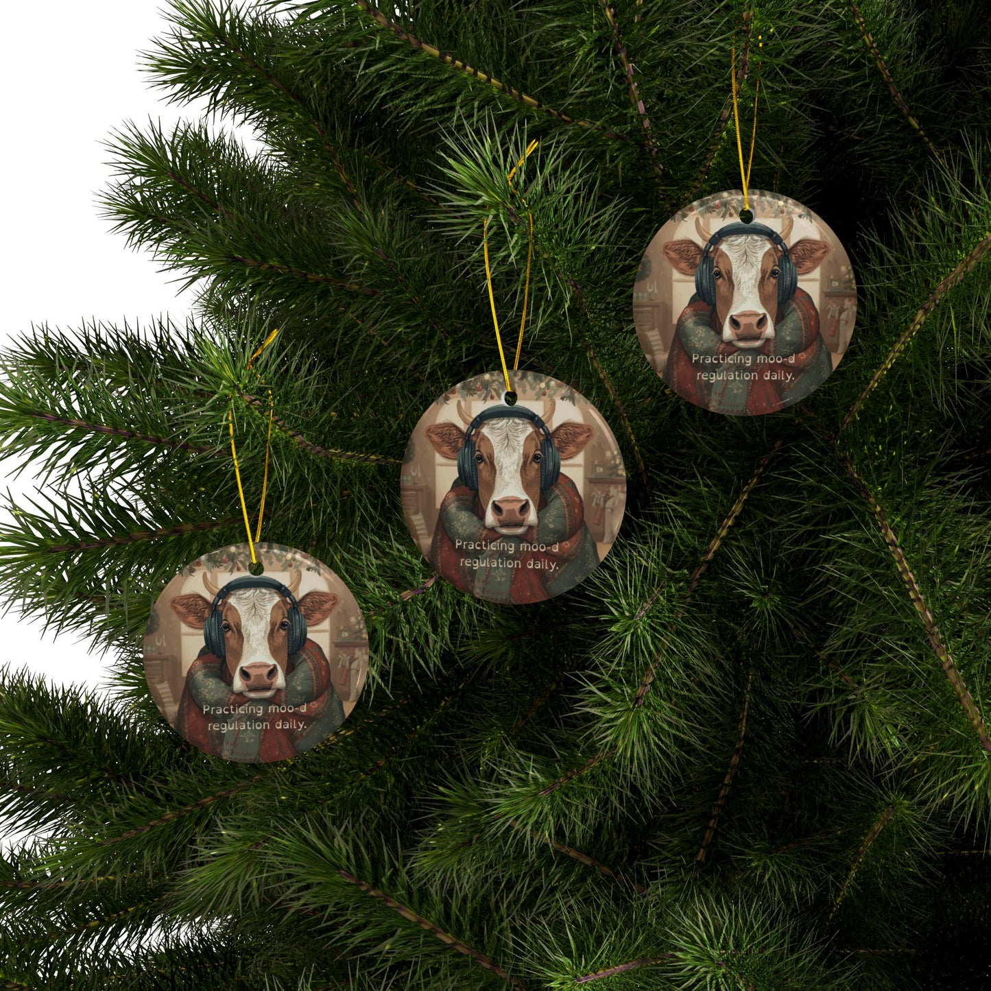 Festive Ceramic Ornaments - “Practicing Moo - d Regulation Daily.” (1/3/5/10 pcs) - You're My Kind of Weird