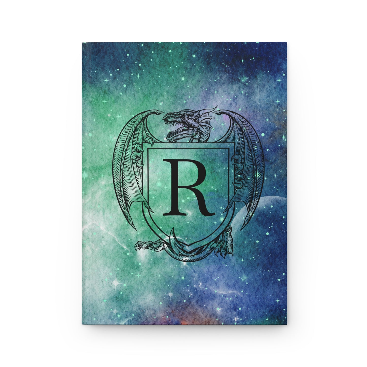 Personalized Monogram Dragon Crest Journal | Galaxy Hardcover D20 Dice Notebook - You're My Kind of Weird