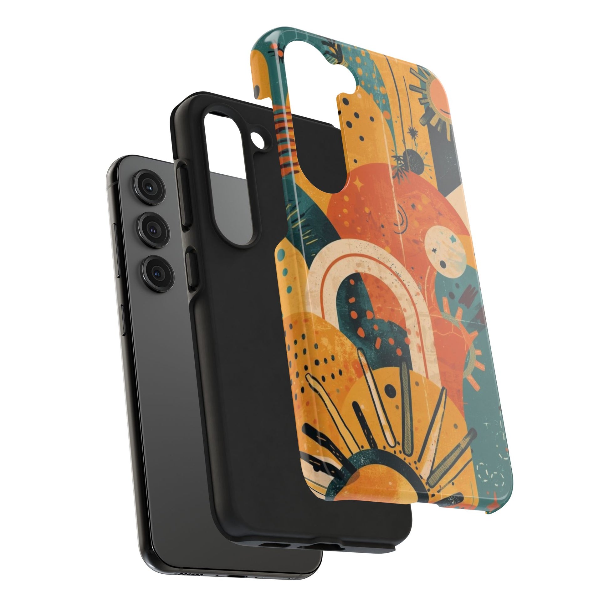 Dopamine Fun Retro Celestial Sun and Moon Samsung Phone Case | Abstract Boho Art - You're My Kind of Weird