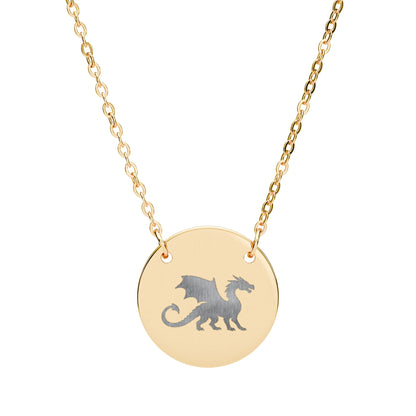Dragon Engraved Necklace Stainless Steel Circle Pendant Necklace, Gothic Dragon Medallion, DnD Gift, Everyday Dragon Jewelry - You're My Kind of Weird