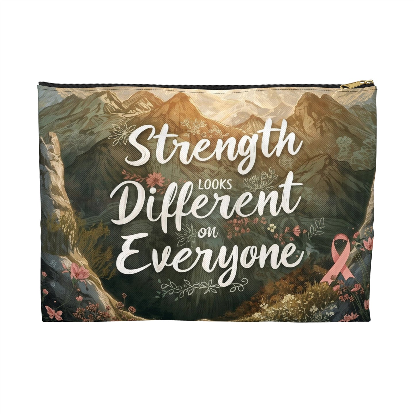 “Strength Looks Different on Everyone” Motivational Breast Cancer Awareness Gift, Tote, Makeup Bag, - You're My Kind of Weird