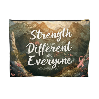 “Strength Looks Different on Everyone” Motivational Breast Cancer Awareness Gift, Tote, Makeup Bag, - You're My Kind of Weird