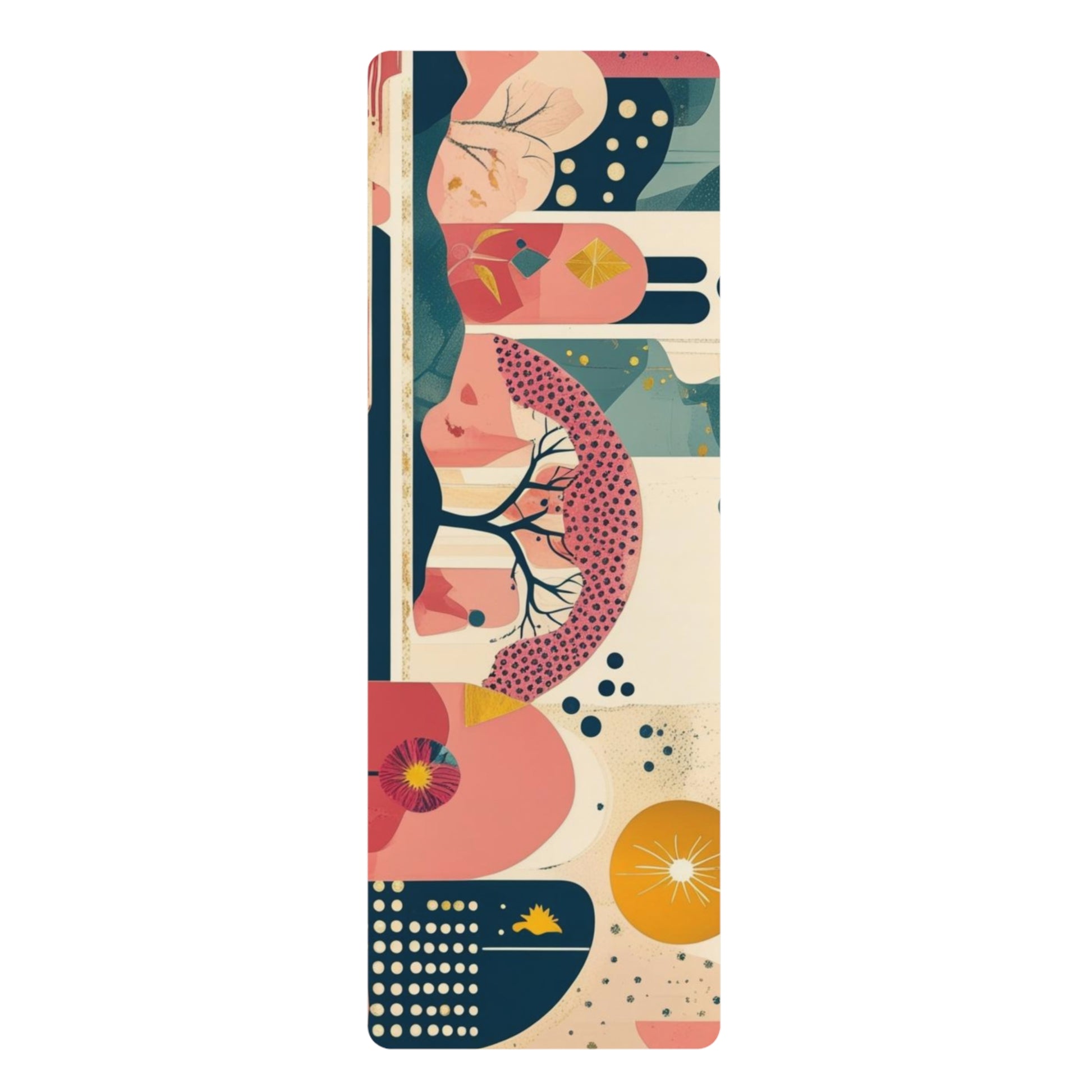 Dopamine Blast Abstract Botanical Collage Rubber Yoga Mat | Midcentury Floral Tree Pattern - You're My Kind of Weird