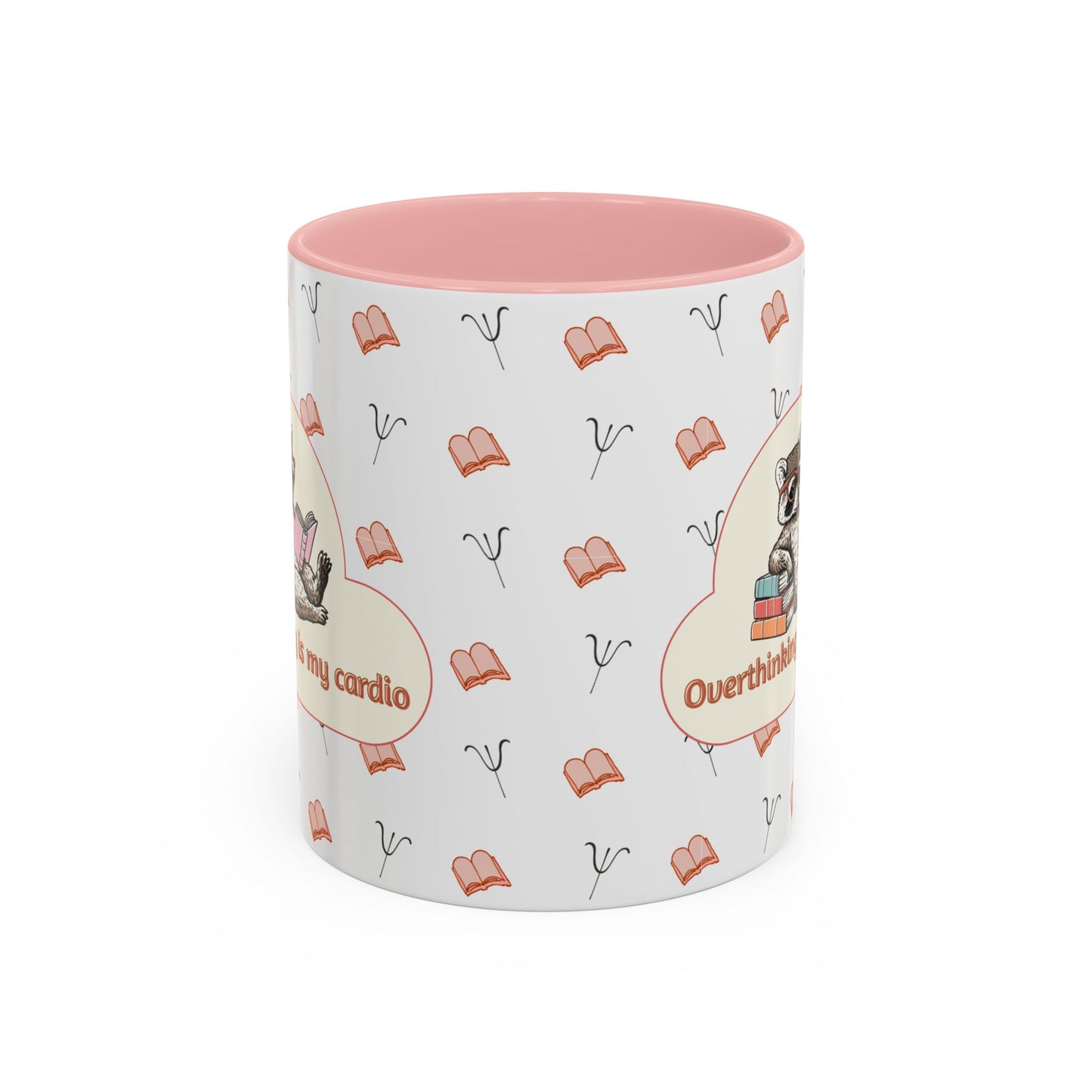 Overthinking Is My Cardio Coffee Mug — Cute Raccoon Reading Accent Mug - You're My Kind of Weird