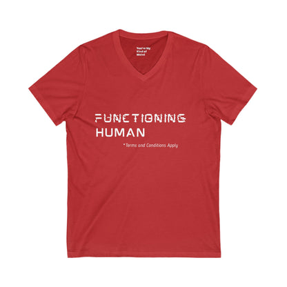 Funny Functioning Human V-Neck T-Shirt – Unisex Cotton Tee for Everyday Wear, Perfect Gift for Birthdays, Summer Outings, Festivals, Unisex Short Sleeve T-Shirt, Comfortable Style